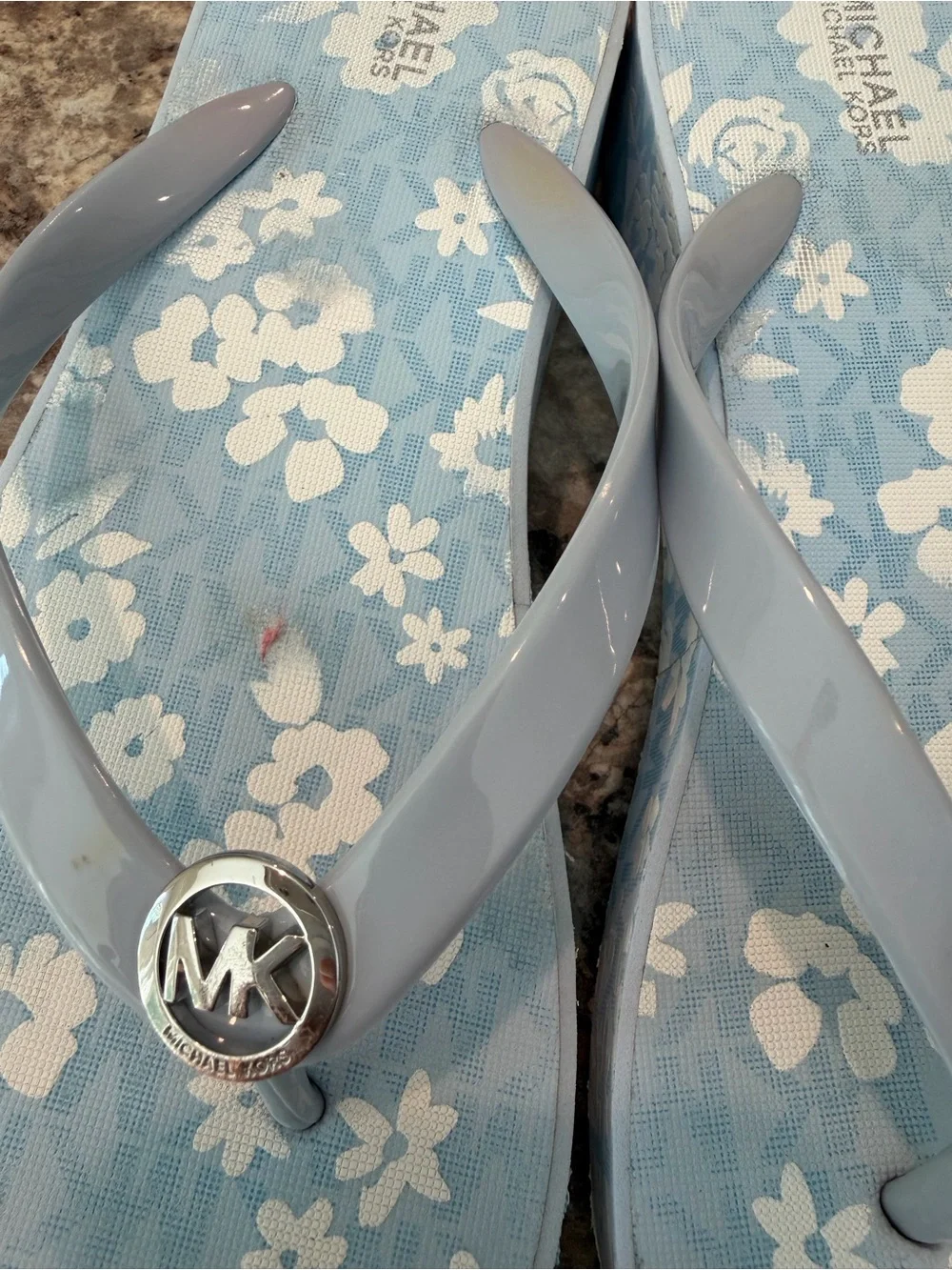 Michael Kors Light Blue Floral Platform Flip Flops